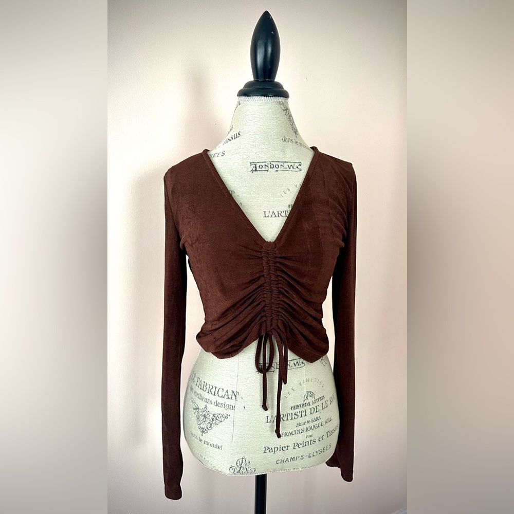 Elegant Brown Ruched Women's Crop Top